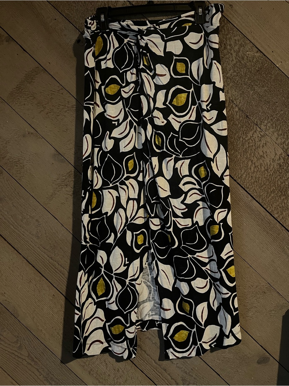 Anthropologie Black White and Mustard Floral Maxi Skirt